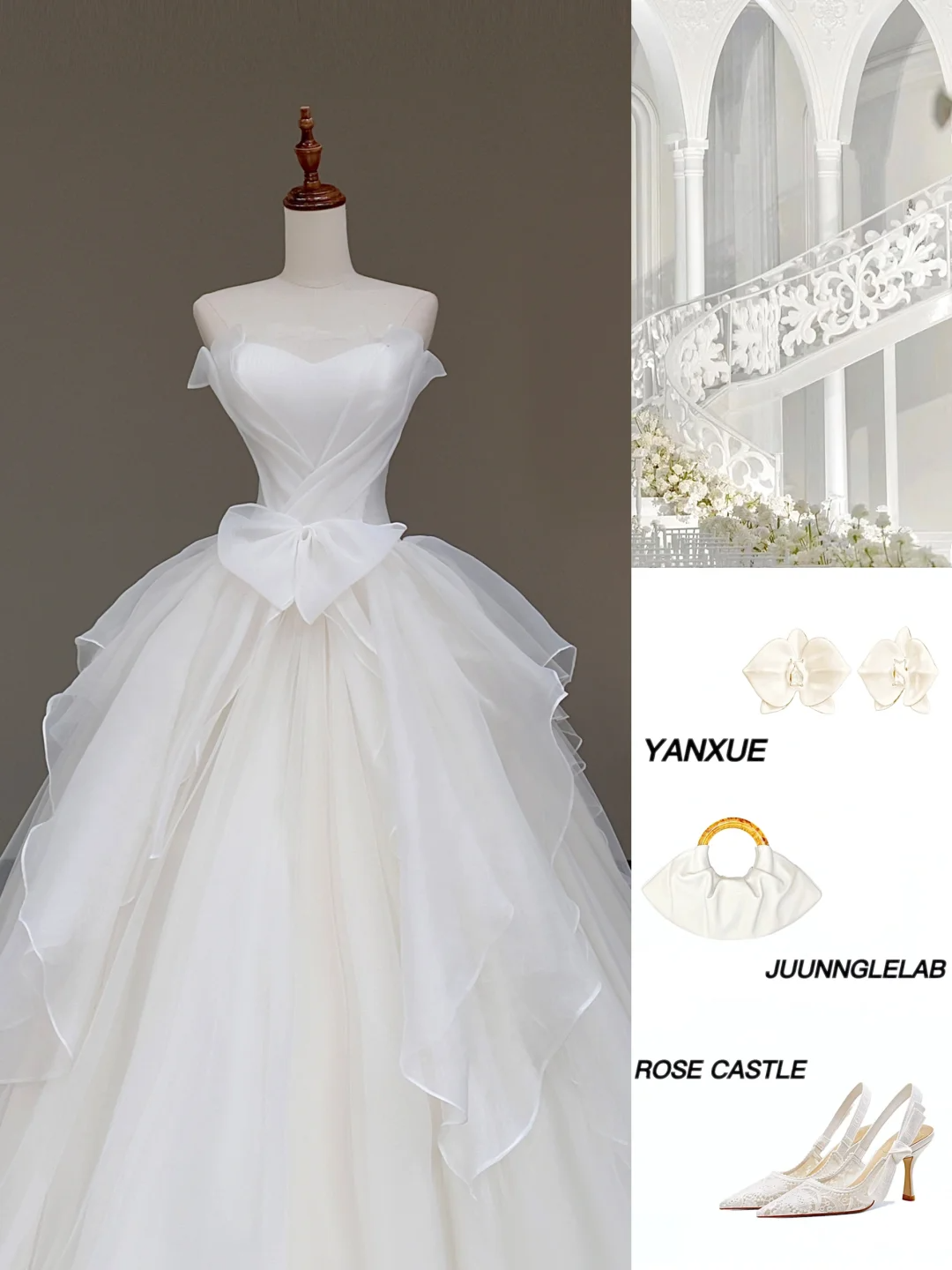 Unique Bridal Gown Ball Gown Strapless Tulle White Wedding Dresses Minimalist Bridal Gowns DP798