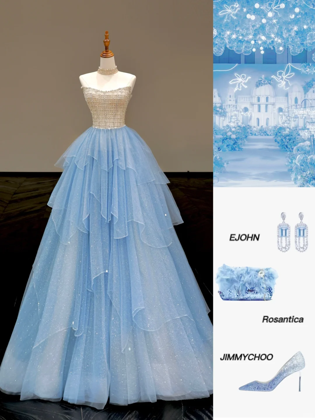 Stunning Ball Gown Strapless Blue Tulle Long Prom Dress Party Dress Graduation Dresses DP803