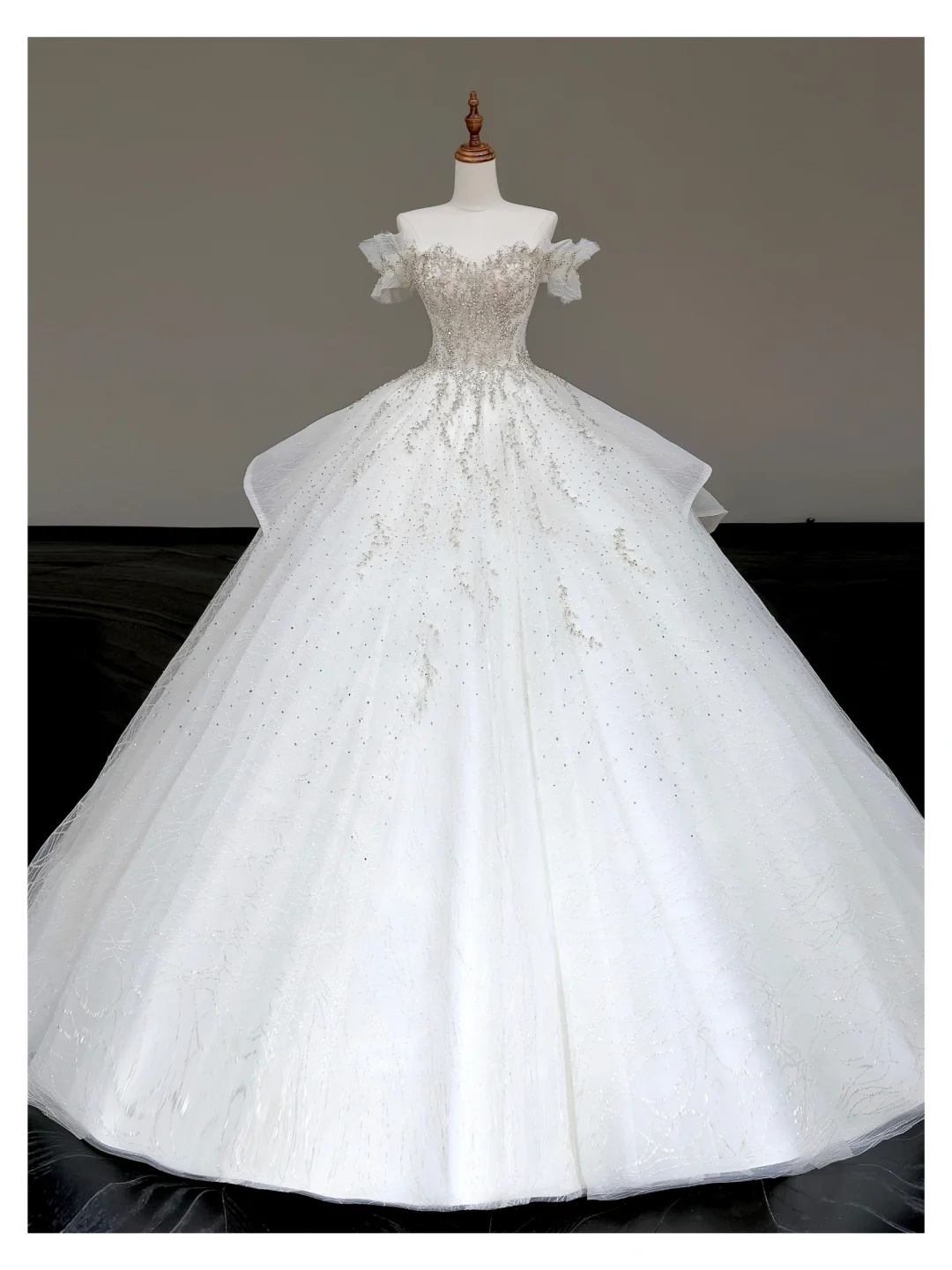 Classy Elegant Ball Gown Off The Shoulder Sequin White Short Sleeves Wedding Dress Brides Dress DP808