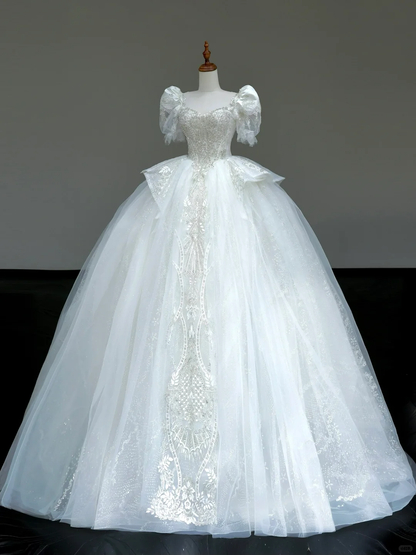 Princess Bridal Gown Ball Gown Sweetheart Short Sleeves White Sequin Wedding Dresses Bridal Gowns DP812