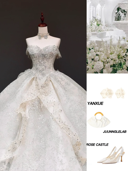 Princess Bridal Gown Ball Gown Sweetheart White Sequin Wedding Dresses Bridal Gowns DP815