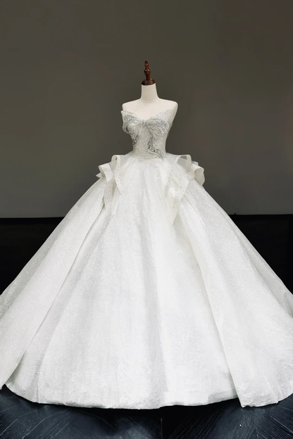 Princess Bridal Gown Ball Gown Sweetheart White Sequin Wedding Dresses With Bow-knot Bridal Gowns DP816