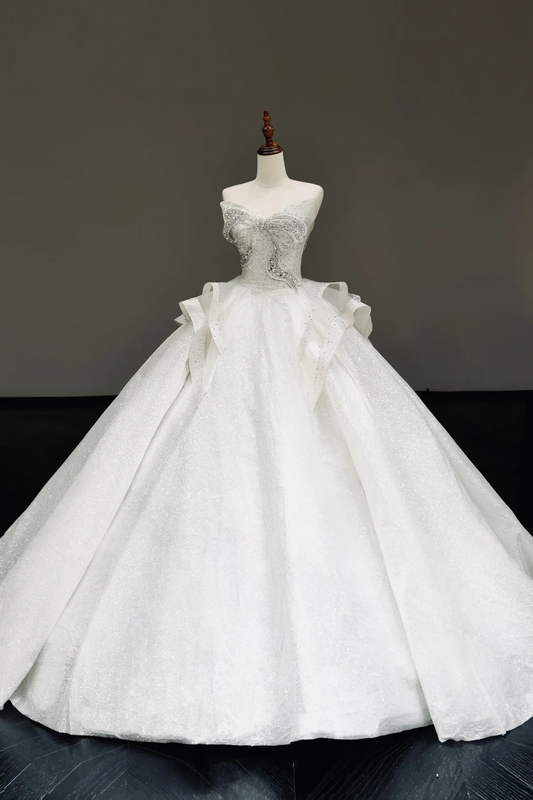 Princess Bridal Gown Ball Gown Sweetheart White Sequin Wedding Dresses With Bow-knot Bridal Gowns DP816
