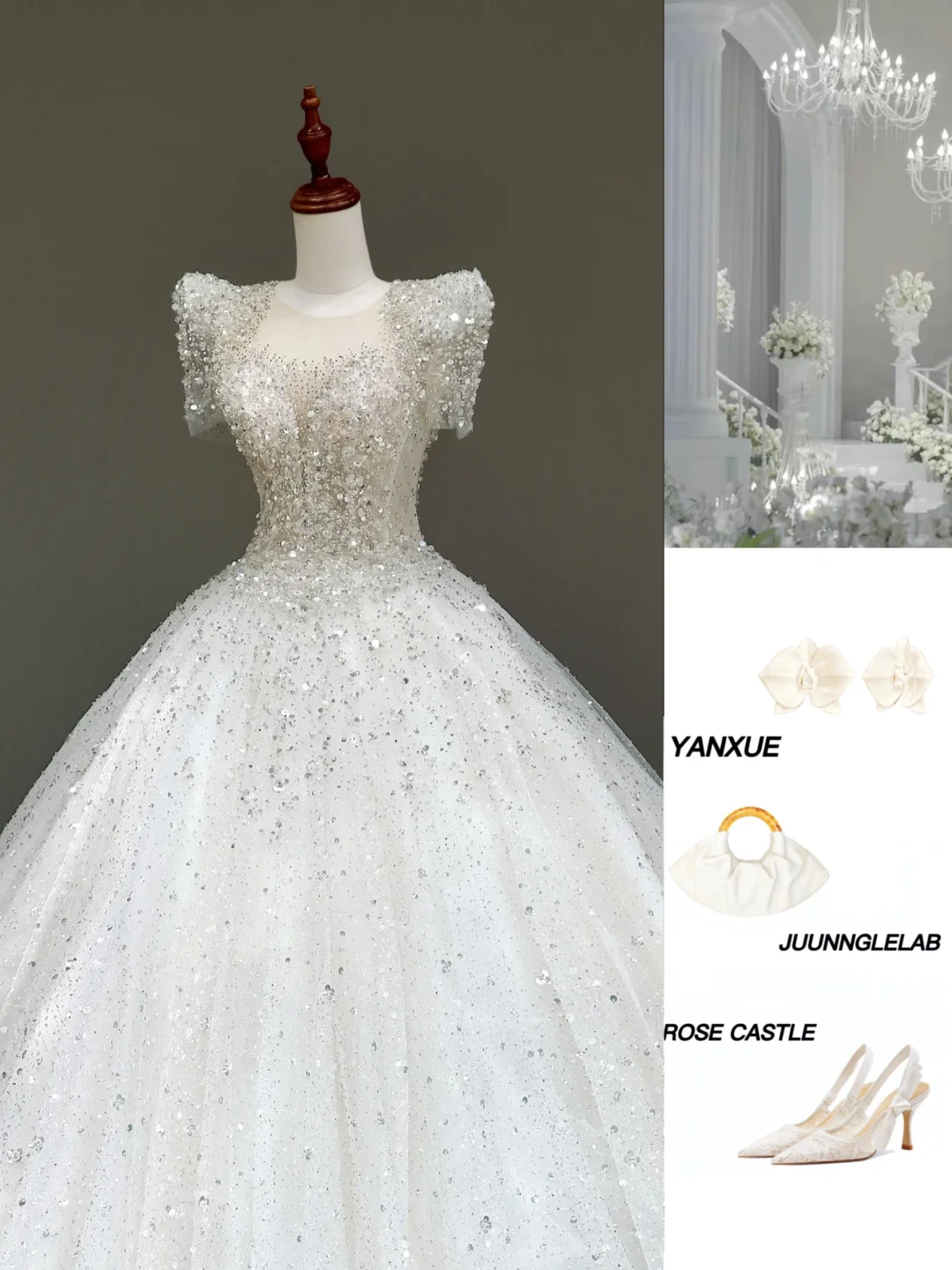 Princess Bridal Gown Ball Gown Scoop Sequin White Beads Wedding Dresses With Sleeves Bridal Gowns DP824