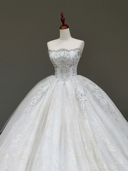 Princess Bridal Gown Ball Gown Strapless Sequin White Beads Wedding Dresses Bridal Gowns DP825
