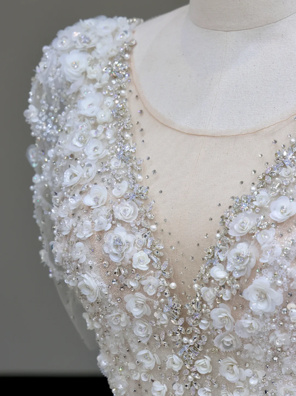 Princess Bridal Gown Ball Gown Scoop Sequin White Beads Wedding Dresses Bridal Gowns DP829