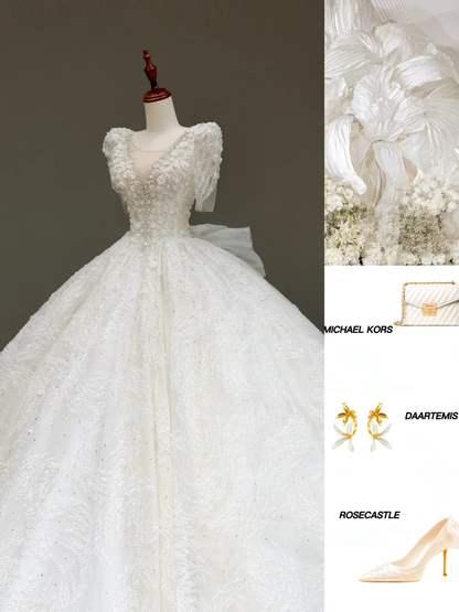 Princess Bridal Gown Ball Gown Scoop Sequin White Beads Wedding Dresses Bridal Gowns DP829