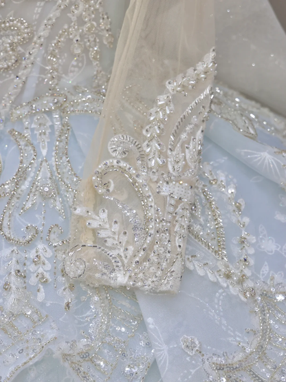 Princess Bridal Gown Ball Gown High Neckline Blue Sequin Beads Wedding Dresses Winter Bridal Gowns DP837