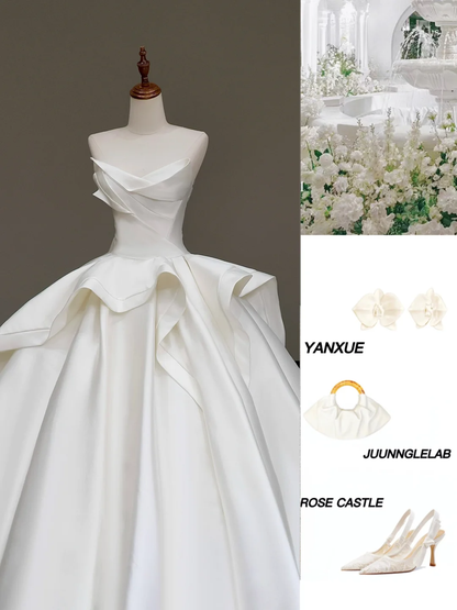 Timeless Bridal Gown Ball Gown Sweetheart White Satin Wedding Dresses Bridal Gowns DP833