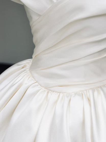 Classy Elegant Ball Gown Off The Shoulder White Short Sleeves Satin Wedding Dress Brides Dress DP841