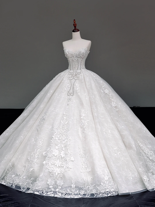 Unique Bridal Gown Ball Gown Sweetheart White Lace Wedding Dresses Bridal Gowns DP844