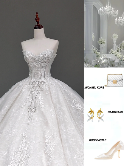 Unique Bridal Gown Ball Gown Sweetheart White Lace Wedding Dresses Bridal Gowns DP844