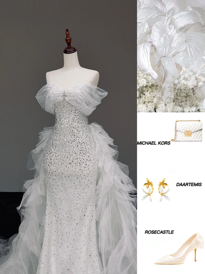 Timeless Bridal Gown Mermaid Sweetheart White Tulle Wedding Dresses Bridal Gowns DP845