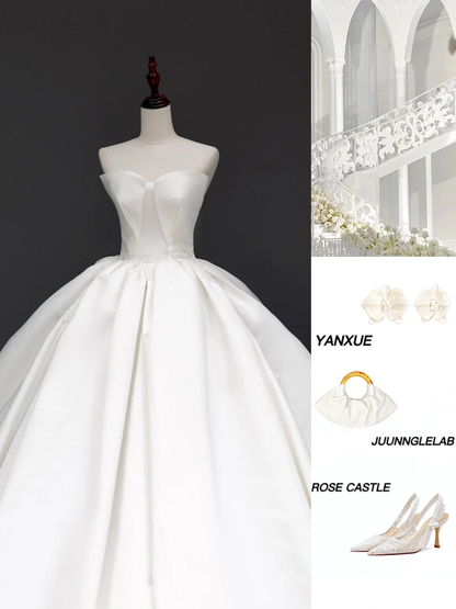 Timeless Bridal Gown Ball Gown Sweetheart White Satin Wedding Dresses Bridal Gowns DP846