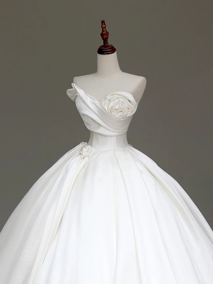 Timeless Bridal Gown Ball Gown Sweetheart White Satin Flower Wedding Dresses Bridal Gowns DP849