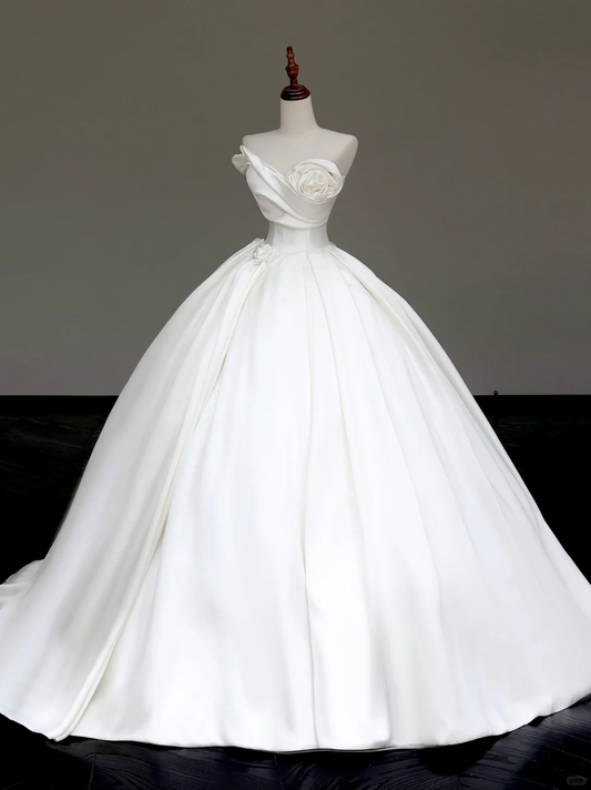 Timeless Bridal Gown Ball Gown Sweetheart White Satin Flower Wedding Dresses Bridal Gowns DP849