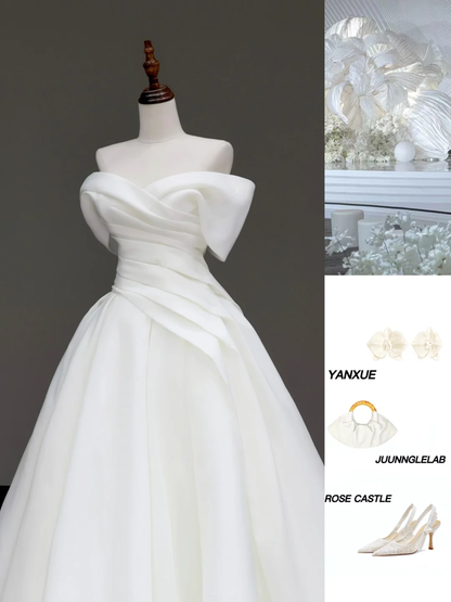 Timeless Bridal Gown Ball Gown Off The Shoulder Satin Long Wedding Dresses Bridal Gowns DP852