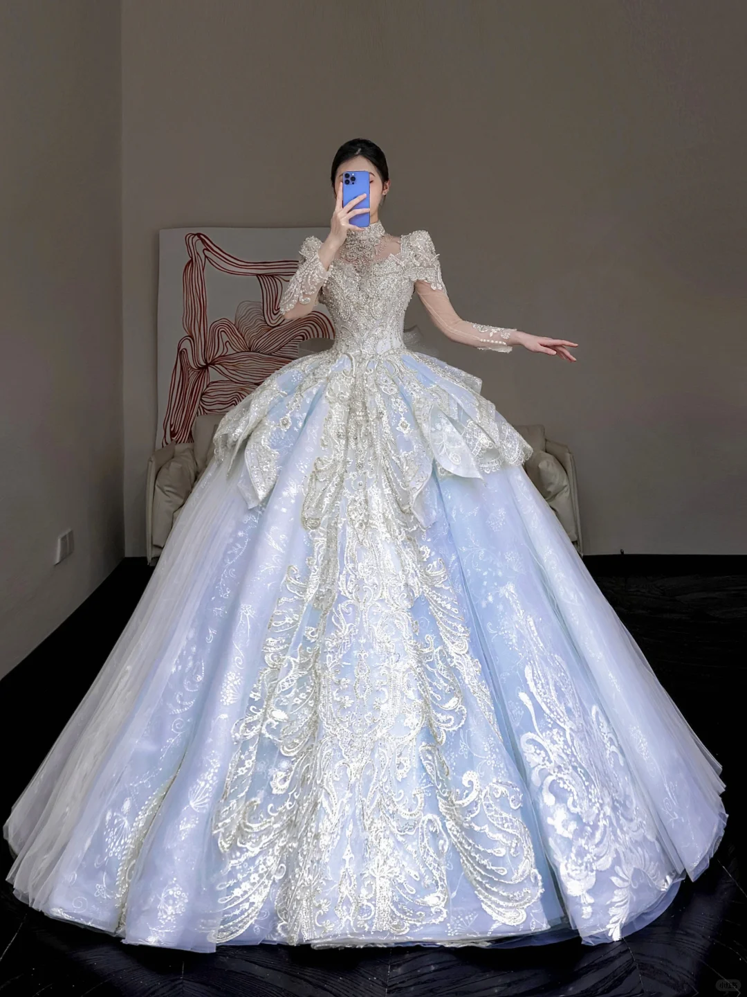 Princess Bridal Gown Ball Gown High Neckline Blue Sequin Beads Wedding Dresses Bridal Gowns DP853
