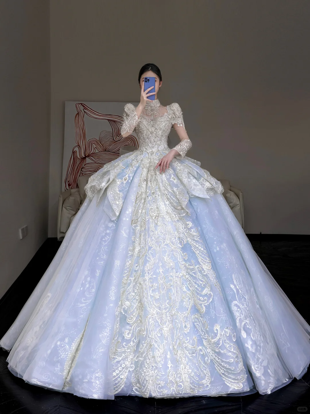 Princess Bridal Gown Ball Gown High Neckline Blue Sequin Beads Wedding Dresses Bridal Gowns DP853