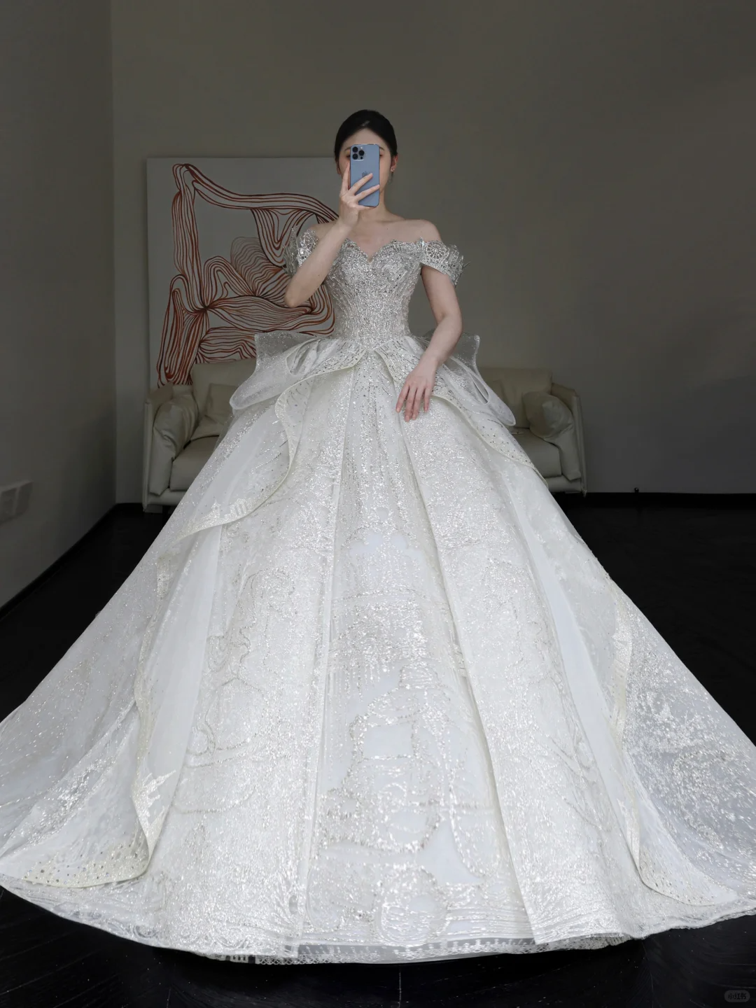 Classy Elegant Ball Gown Off The Shoulder Sequin White Short Sleeves Wedding Dress Winter Brides Dress DP855