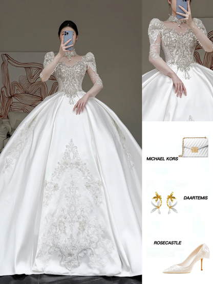 Princess Bridal Gown Ball Gown Scoop Neckline White Sequin Beads Wedding Dresses Winter Bridal Gowns DP858