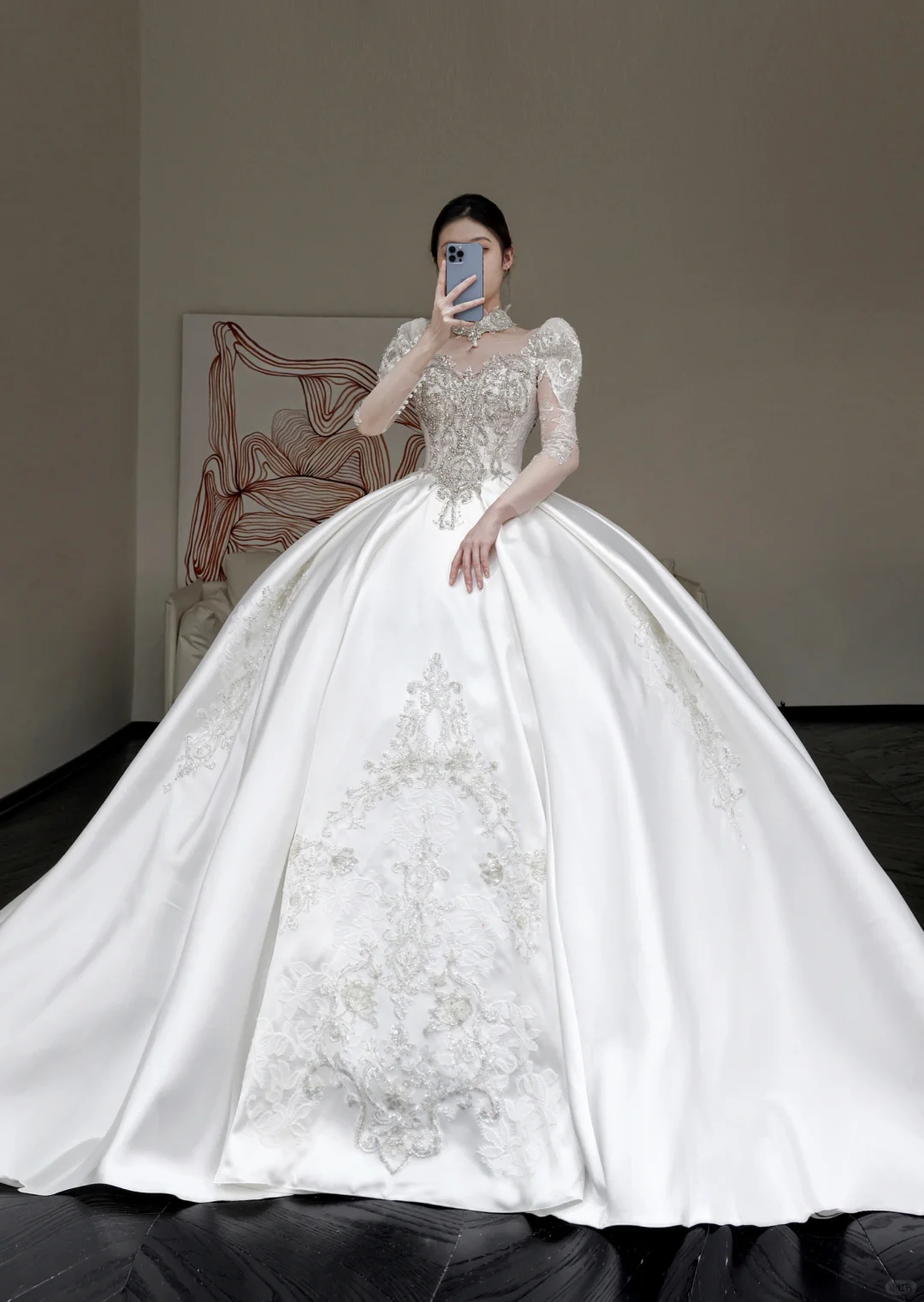 Princess Bridal Gown Ball Gown Scoop Neckline White Sequin Beads Wedding Dresses Winter Bridal Gowns DP858