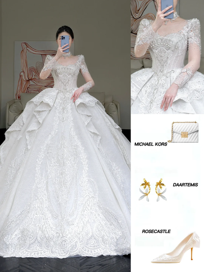 Princess Bridal Gown Ball Gown Scoop Neckline White Sequin Beads Wedding Dresses Winter Bridal Gowns DP859