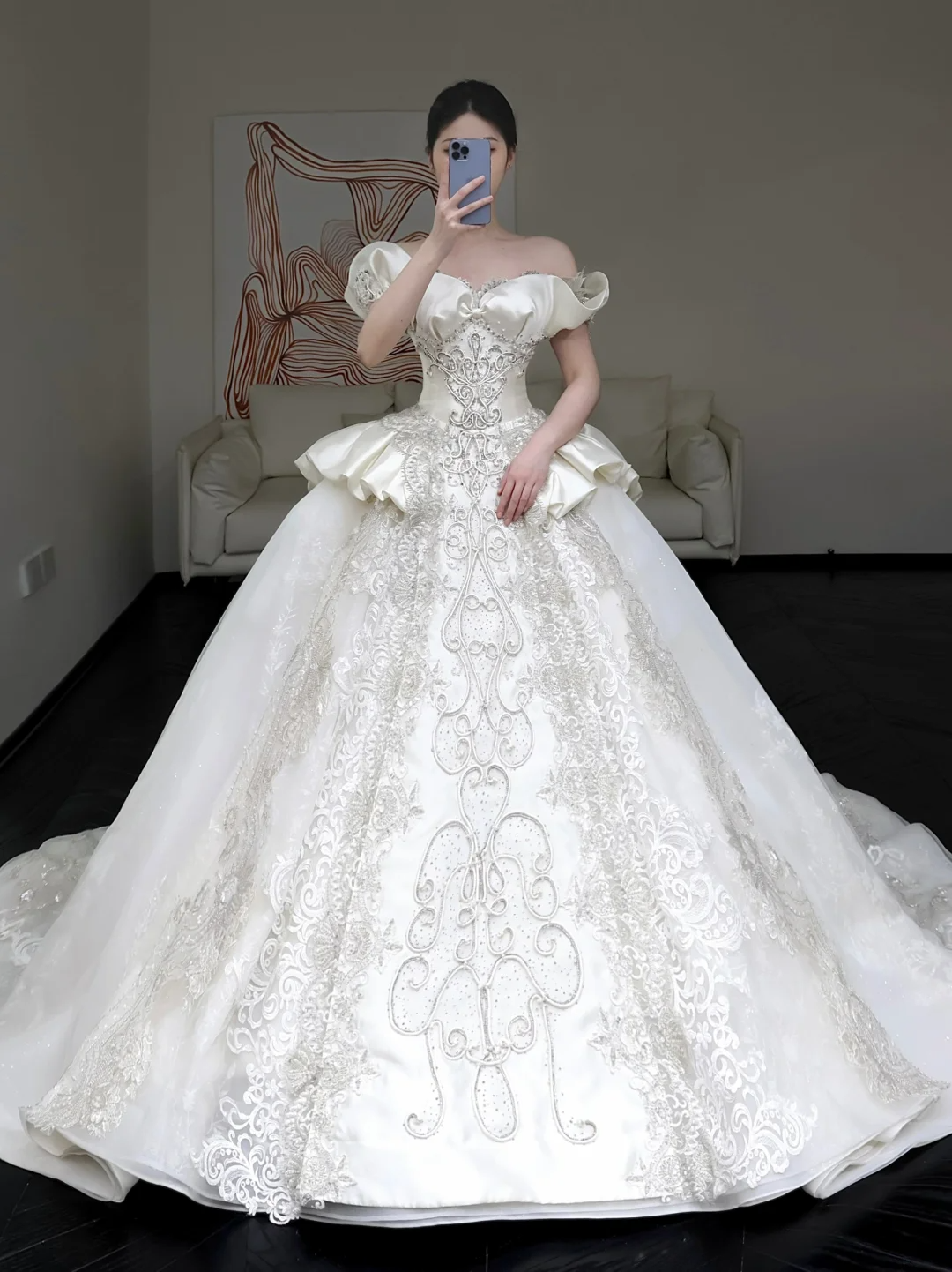 Princess Bridal Gown Ball Gown Off The Shoulder White Sequin Beads Wedding Dresses Winter Bridal Gowns DP861