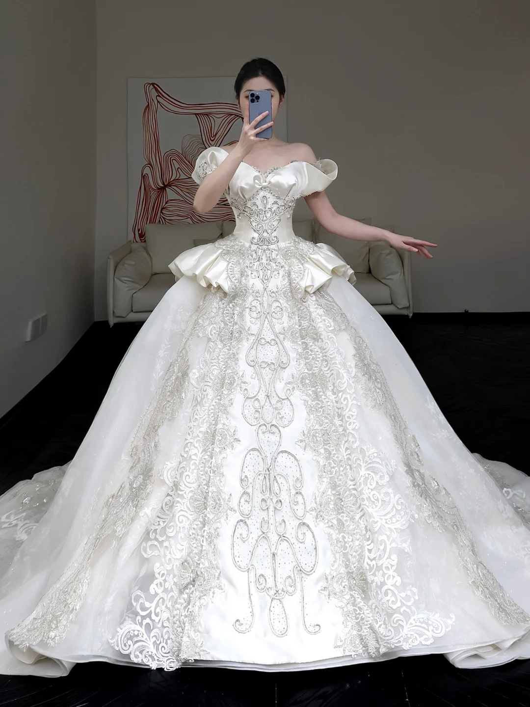 Princess Bridal Gown Ball Gown Off The Shoulder White Sequin Beads Wedding Dresses Winter Bridal Gowns DP861