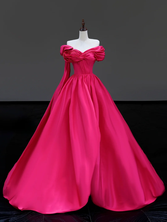 Elegant Glamour Ball Gown Hot Pink Satin Long Prom Dress Party Dress Evening Dresses DP865