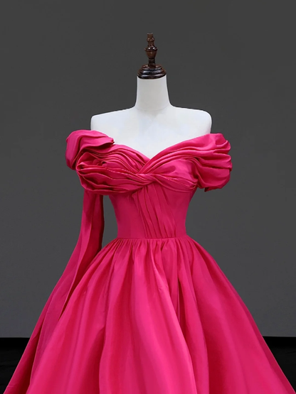 Elegant Glamour Ball Gown Hot Pink Satin Long Prom Dress Party Dress Evening Dresses DP865