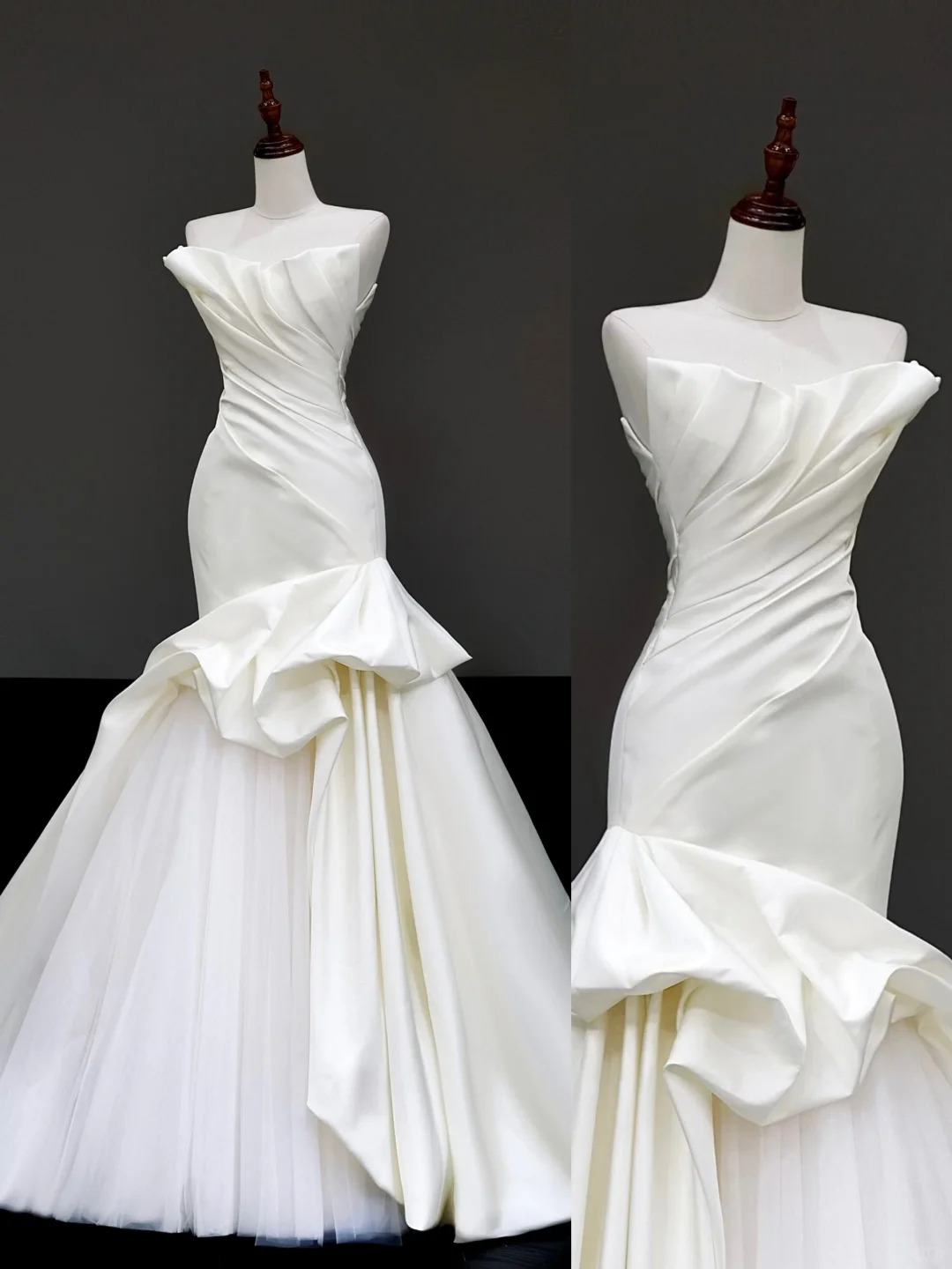 Simple Bridal Gown Mermaid Strapless Satin White Wedding Dresses Minimalist Bridal Gowns DP870