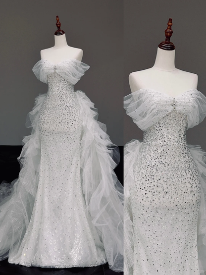 Timeless Bridal Gown Mermaid Sweetheart White Tulle Wedding Dresses Bridal Gowns DP873