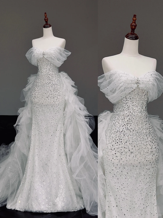 Timeless Bridal Gown Mermaid Sweetheart White Tulle Wedding Dresses Bridal Gowns DP873