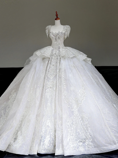 Princess Bridal Gown Ball Gown Square Neckline White Sequin Beads Wedding Dresses Winter Bridal Gowns DP877