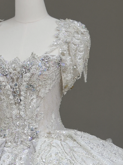 Princess Bridal Gown Ball Gown Square Neckline White Sequin Beads Wedding Dresses Winter Bridal Gowns DP877