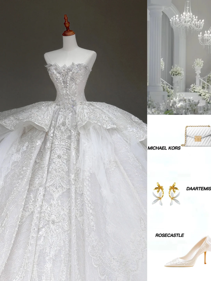 Princess Bridal Gown Ball Gown Strapless White Sequin Beads Wedding Dresses Winter Bridal Gowns DP878
