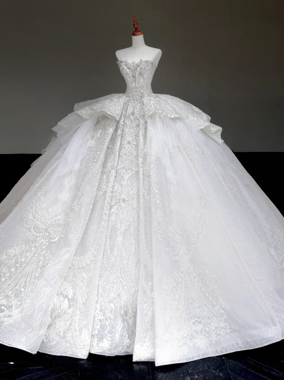 Princess Bridal Gown Ball Gown Strapless White Sequin Beads Wedding Dresses Winter Bridal Gowns DP878