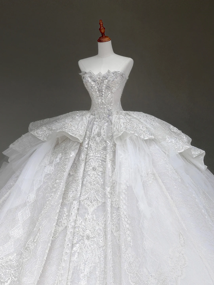 Princess Bridal Gown Ball Gown Strapless White Sequin Beads Wedding Dresses Winter Bridal Gowns DP878