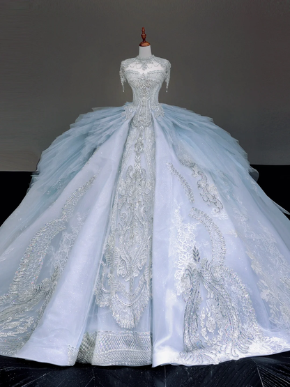 Princess Bridal Gown Ball Gown Strapless Blue Sequin Beads Wedding Dresses Bridal Gowns DP879