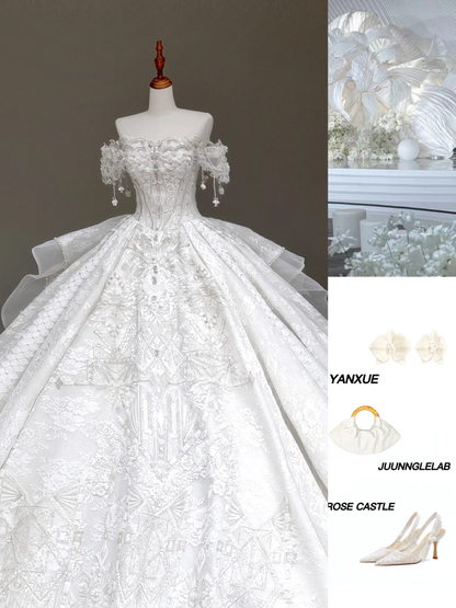 Princess Bridal Gown Ball Gown Strapless White Sequin Beads Wedding Dresses Bridal Gowns DP883
