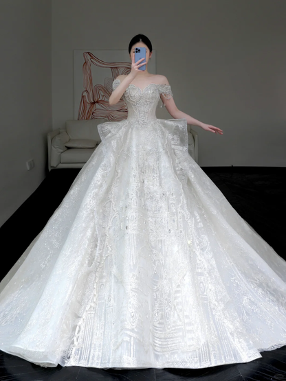 Princess Bridal Gown Ball Gown Strapless White Sequin Beads Wedding Dresses Bridal Gowns DP884