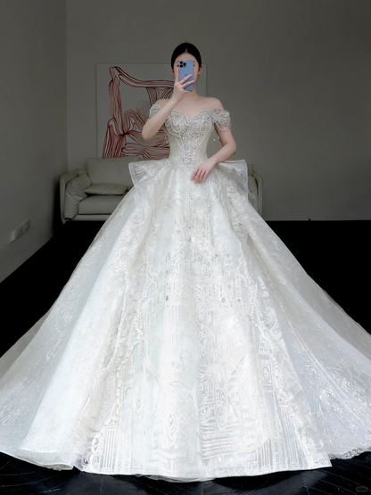 Princess Bridal Gown Ball Gown Strapless White Sequin Beads Wedding Dresses Bridal Gowns DP884