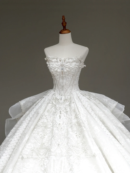 Princess Bridal Gown Ball Gown Strapless White Sequin Beads Wedding Dresses Bridal Gowns DP885