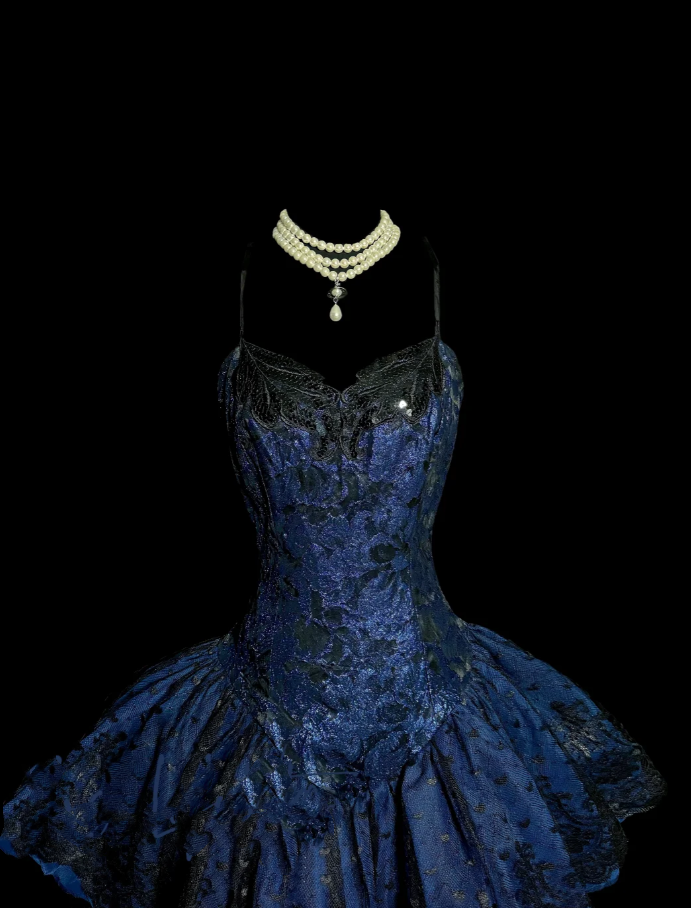 Classy Ball Gown Spaghetti Straps Navy Blue Lace Short Homecoming Dress Summer Hoco Dresses Cocktail Dress DP907