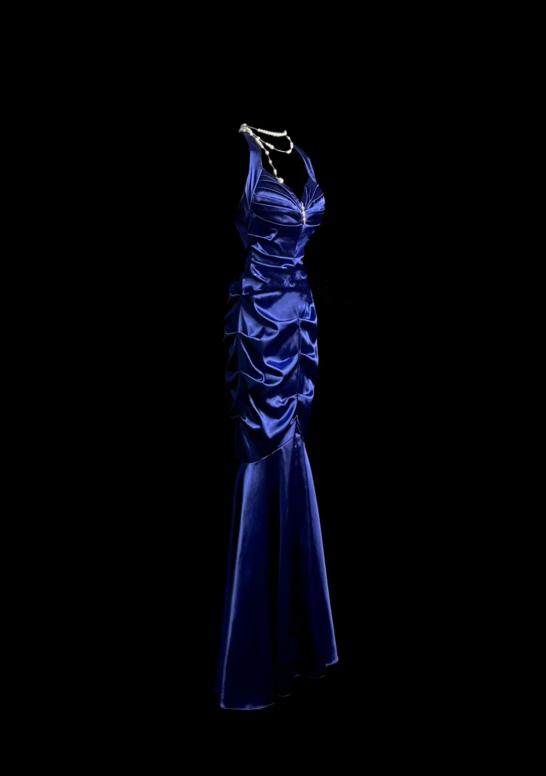 Elegant Glamour Mermaid Halter Royal Blue Satin Long Prom Dresses Party Dress Evening Dress DP911