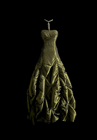 Elegant Glamour Ball Gown Strapless Olive Green Taffeta Long Prom Dresses Party Dress Evening Dress DP915