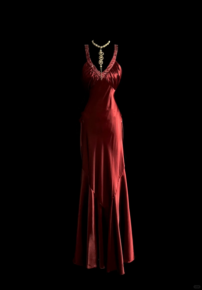 Elegant Glamour Mermaid Straps Burgundy Satin Backless Long Prom Dresses Party Dress Evening Dress DP917