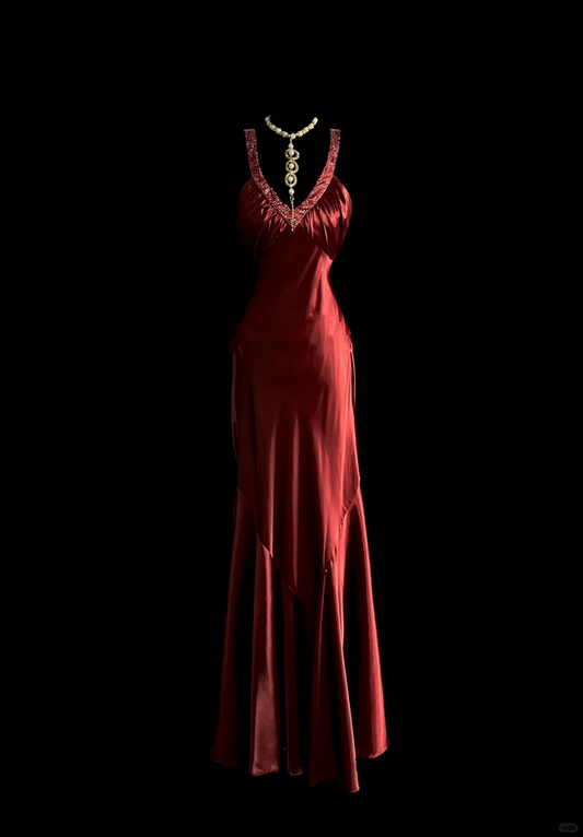 Elegant Glamour Mermaid Straps Burgundy Satin Backless Long Prom Dresses Party Dress Evening Dress DP917