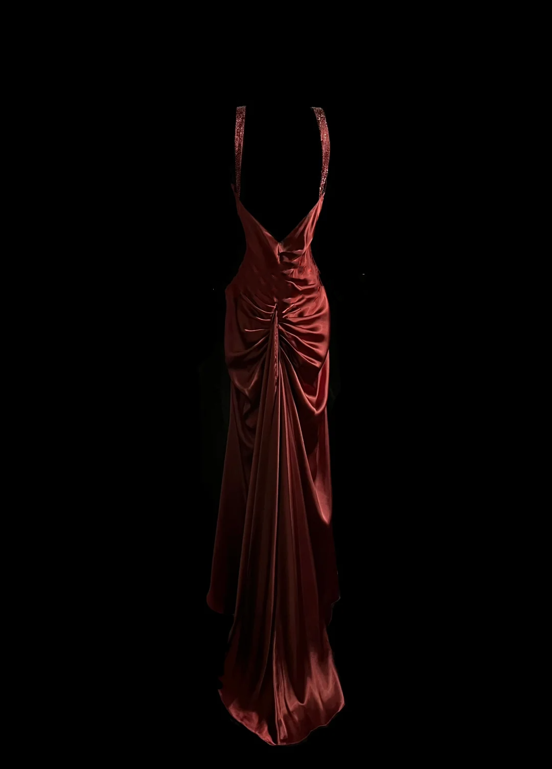 Elegant Glamour Mermaid Straps Burgundy Satin Backless Long Prom Dresses Party Dress Evening Dress DP917